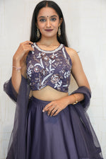 Deep Purple Designer Embroidered Crop Top