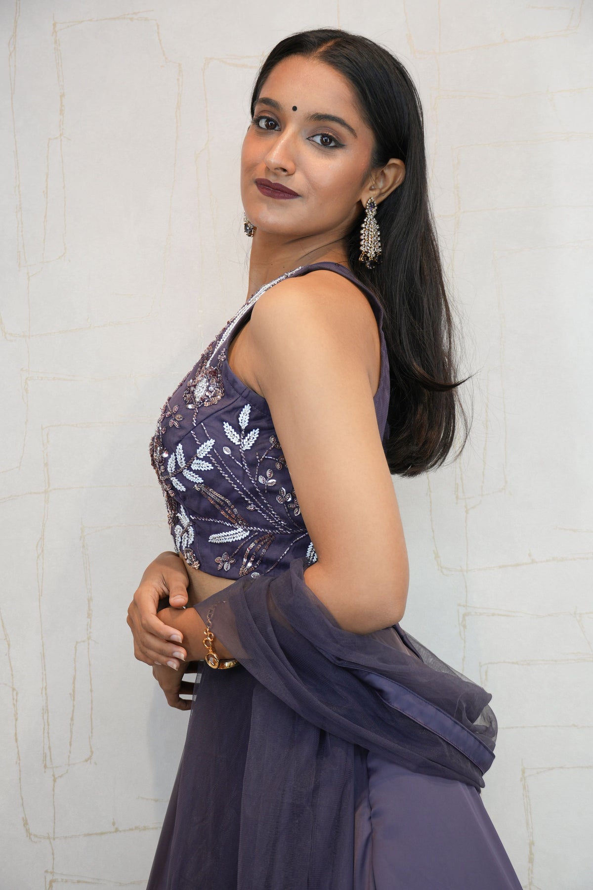 Deep Purple Designer Embroidered Crop Top