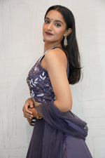 Deep Purple Designer Embroidered Crop Top