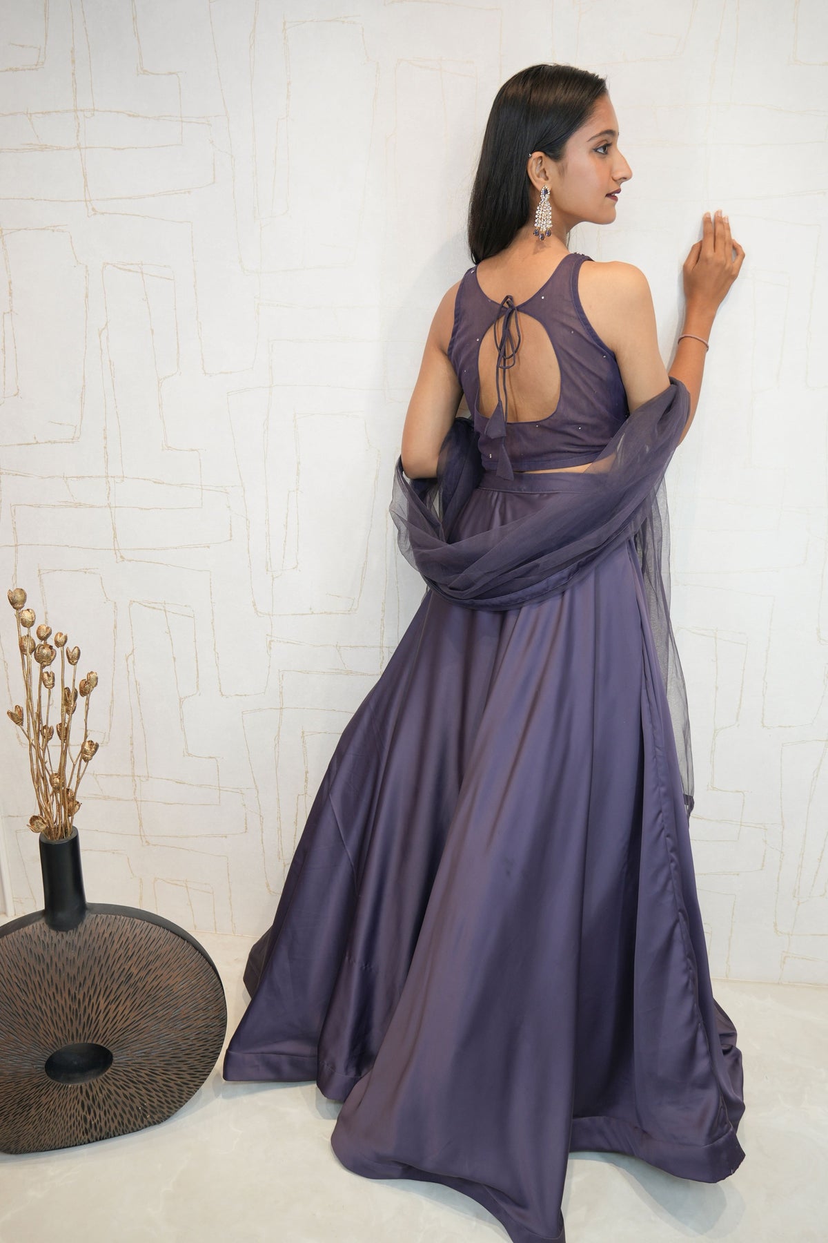 Deep Purple Designer Embroidered Crop Top