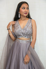 Smoky Lavender Designer Embroidered Crop Top