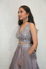 Smoky Lavender Designer Embroidered Crop Top