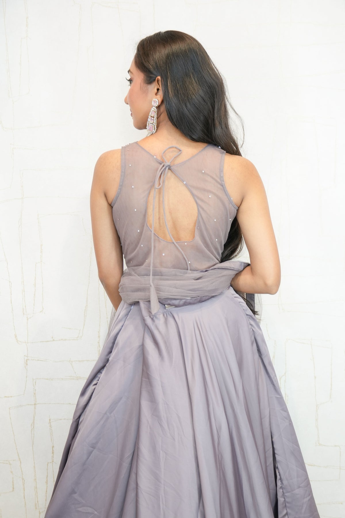 Smoky Lavender Designer Embroidered Crop Top