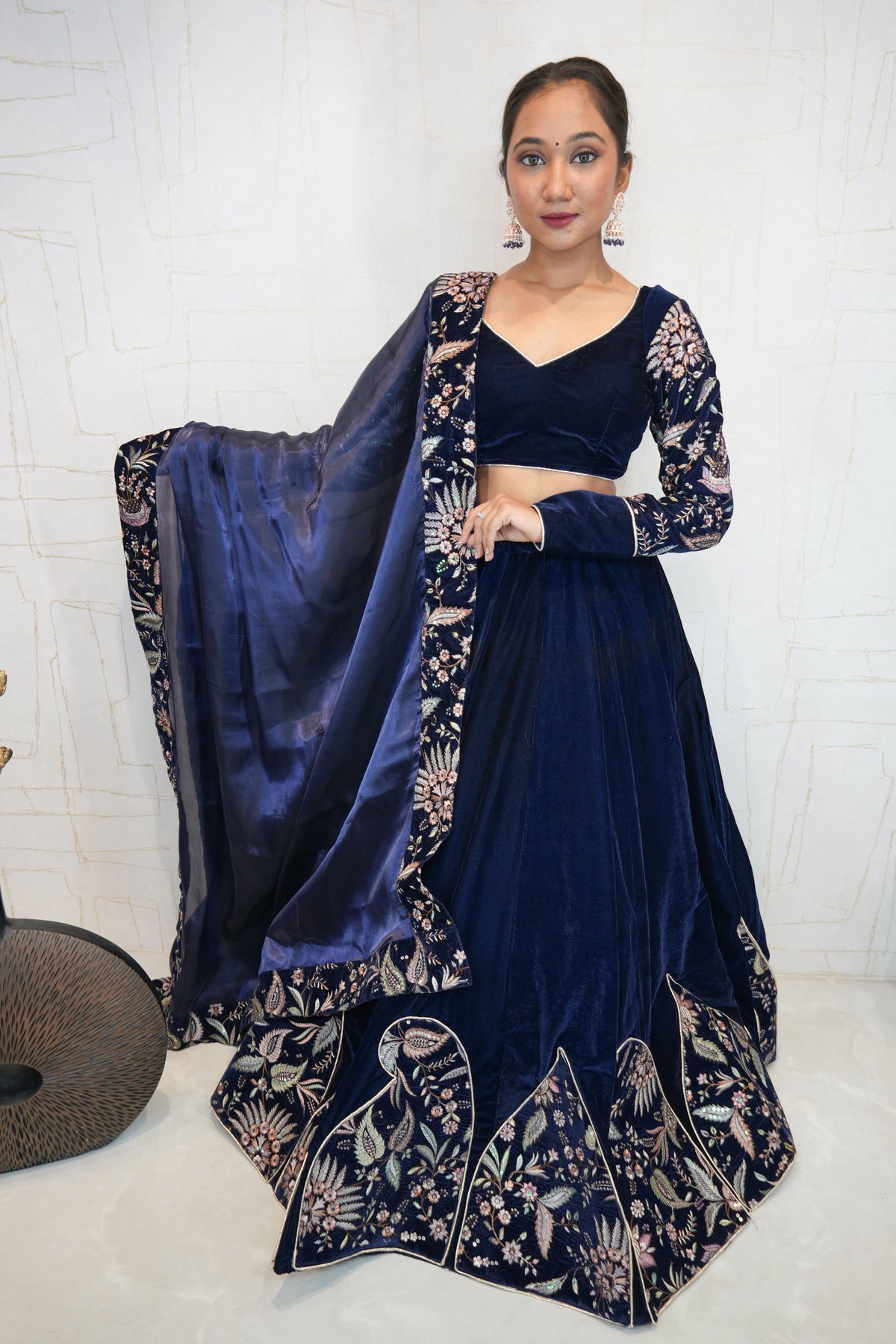 Midnight Bloom Embroidered Lehenga Set