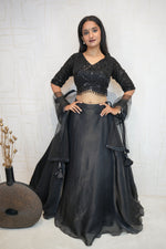 Black Designer Embroidered Organza Crop Top