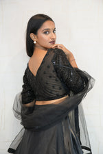 Black Designer Embroidered Organza Crop Top