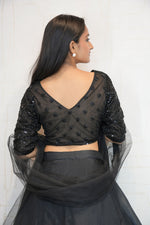 Black Designer Embroidered Organza Crop Top