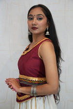 Maroon and White Embroidered Lehenga Set