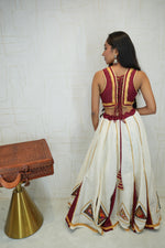 Maroon and White Embroidered Lehenga Set