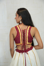Maroon and White Embroidered Lehenga Set