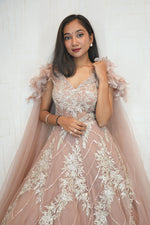 Feather Shoulder Embellished Gown