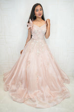 Floral Shoulder Bow Embellished Gown