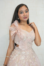 Floral Shoulder Bow Embellished Gown