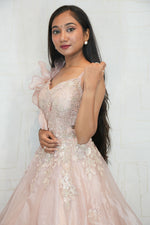 Floral Shoulder Bow Embellished Gown