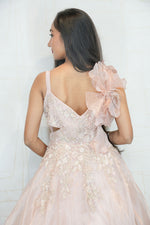 Floral Shoulder Bow Embellished Gown