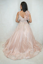 Floral Shoulder Bow Embellished Gown