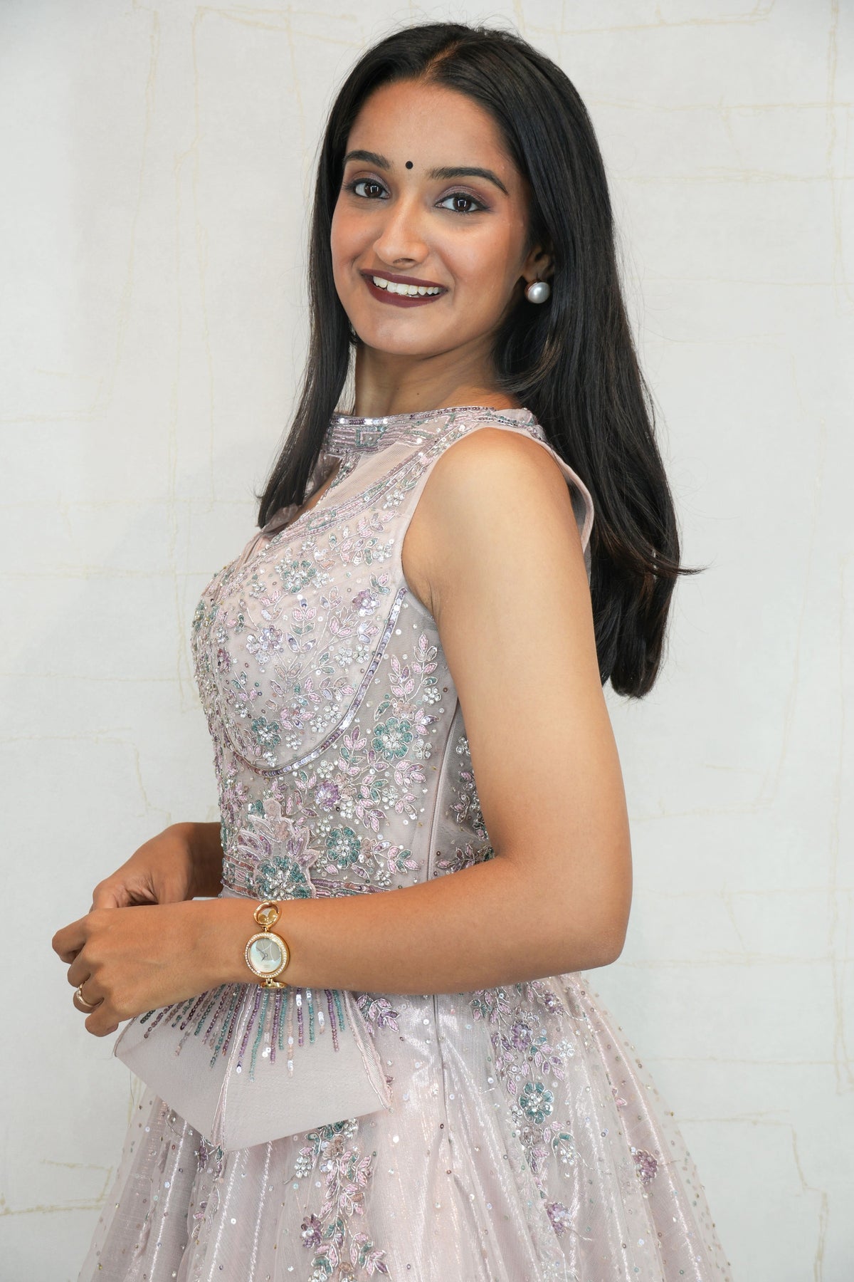 Bow Detail Embellished Party Gown