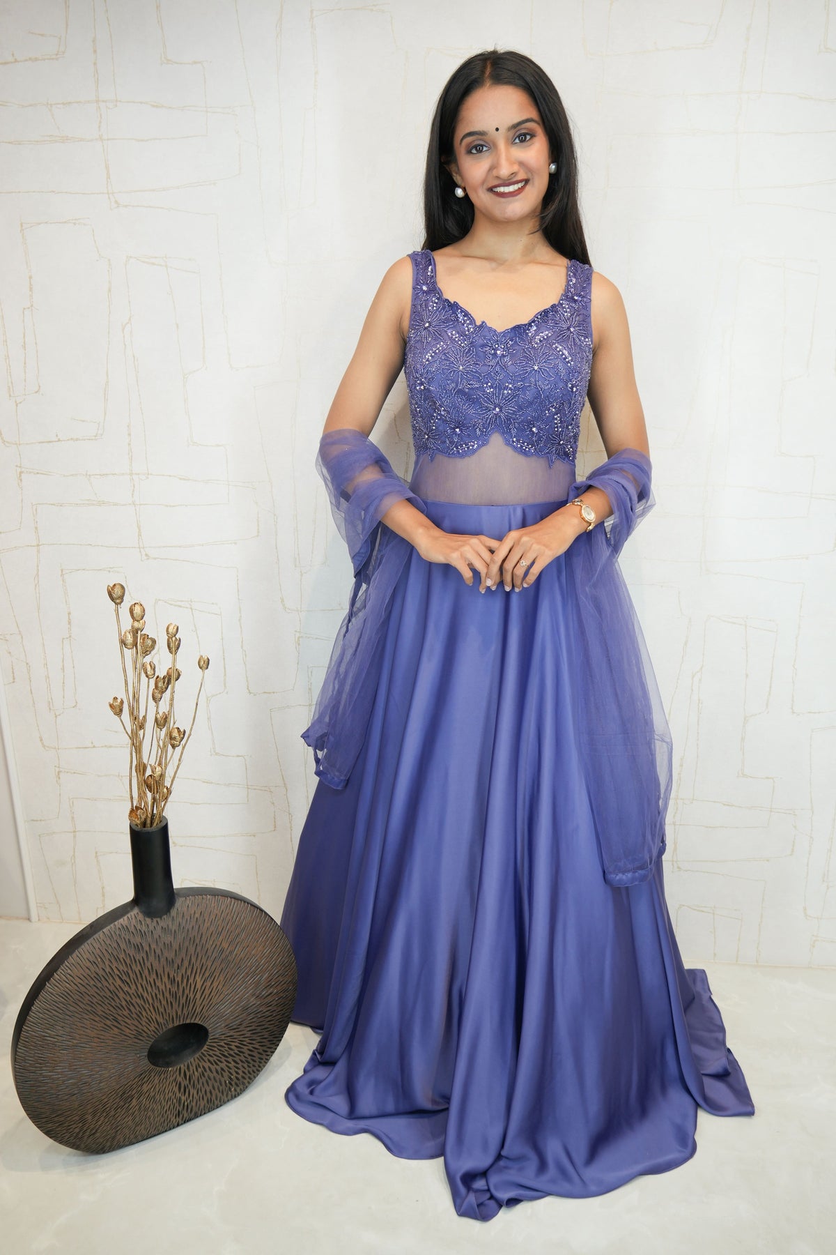 Embellished Sheer Waist Gown