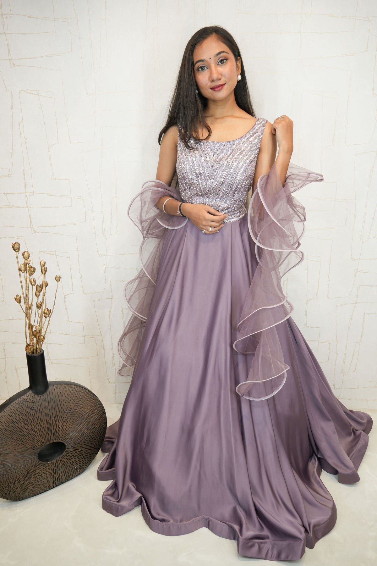 Lavish Sequinned Flared Gown