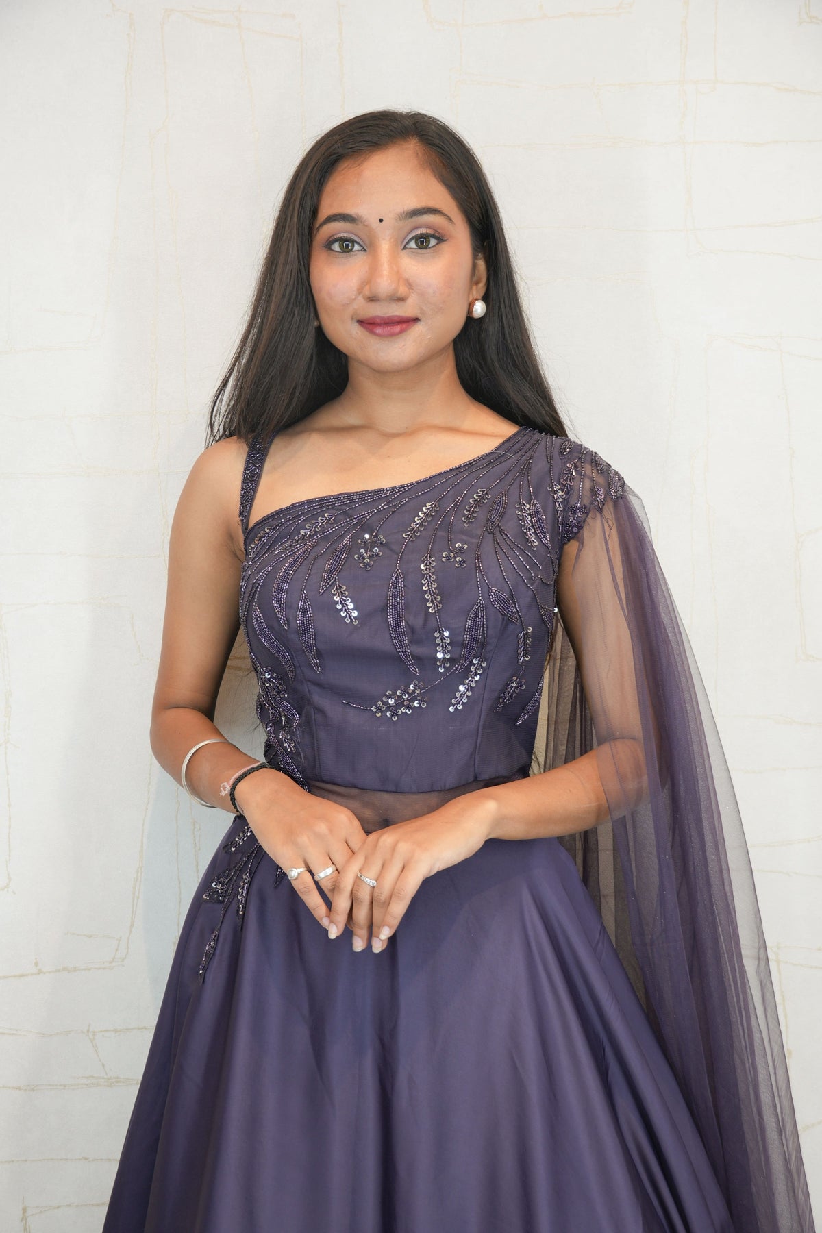 One-Shoulder Embellished Gown Set