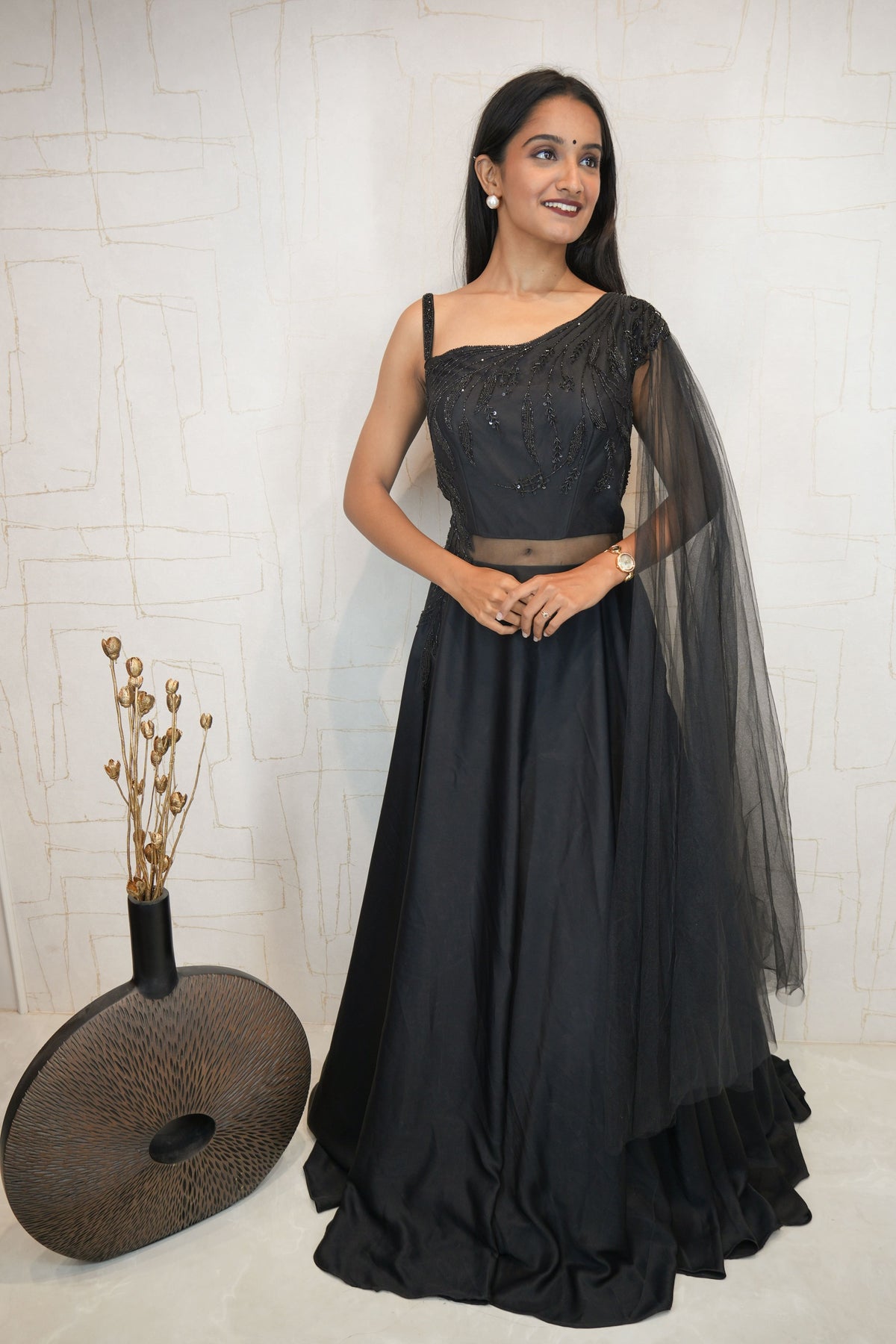 One-Shoulder Embellished Gown Set