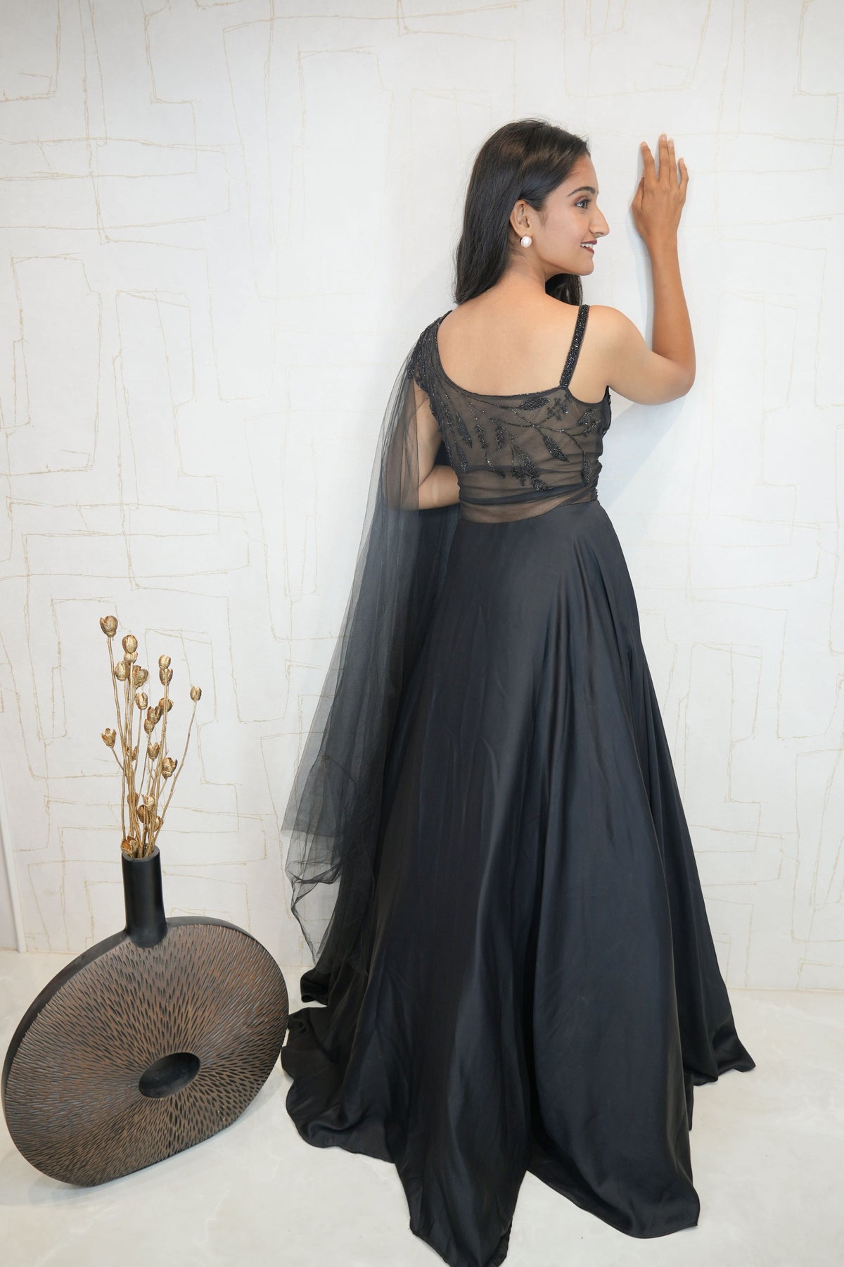 One-Shoulder Embellished Gown Set