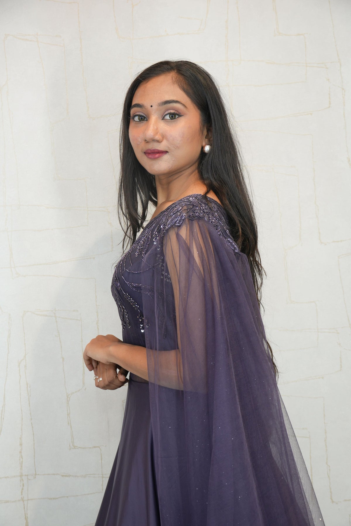 One-Shoulder Embellished Gown Set