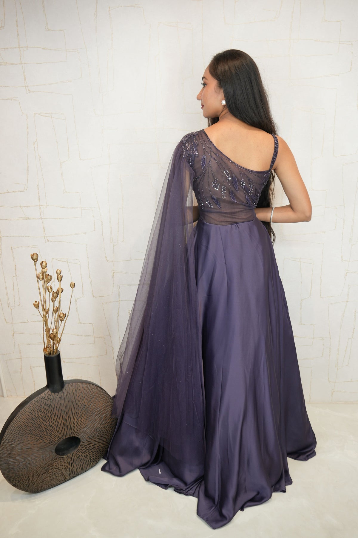 One-Shoulder Embellished Gown Set