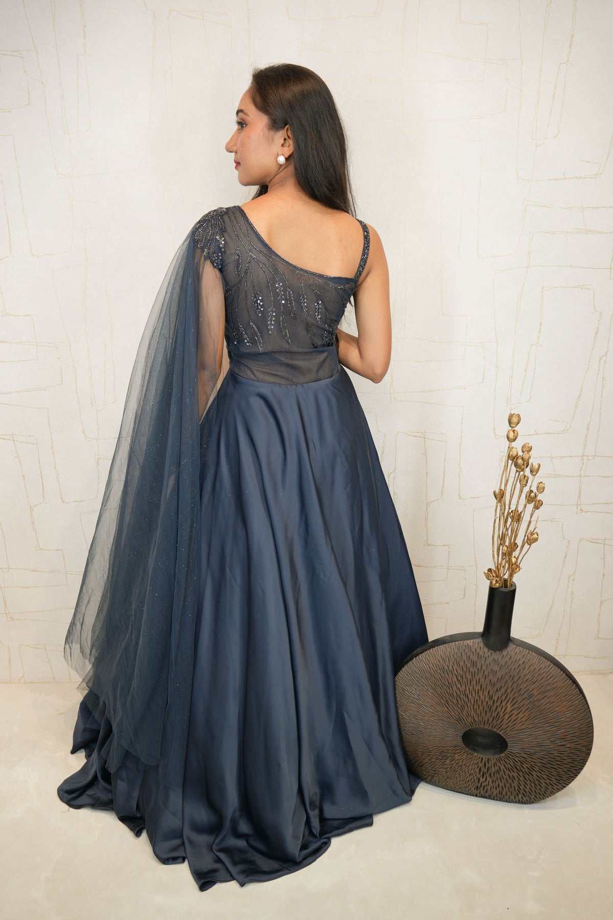One-Shoulder Embellished Gown Set