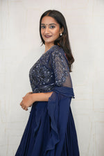 Embroidered Flared Cape Gown