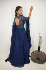 Embroidered Flared Cape Gown