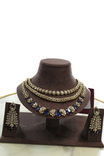 Blue Stone Layered Necklace Set with Matching Earrings