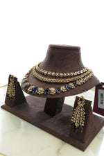 Blue Stone Layered Necklace Set with Matching Earrings