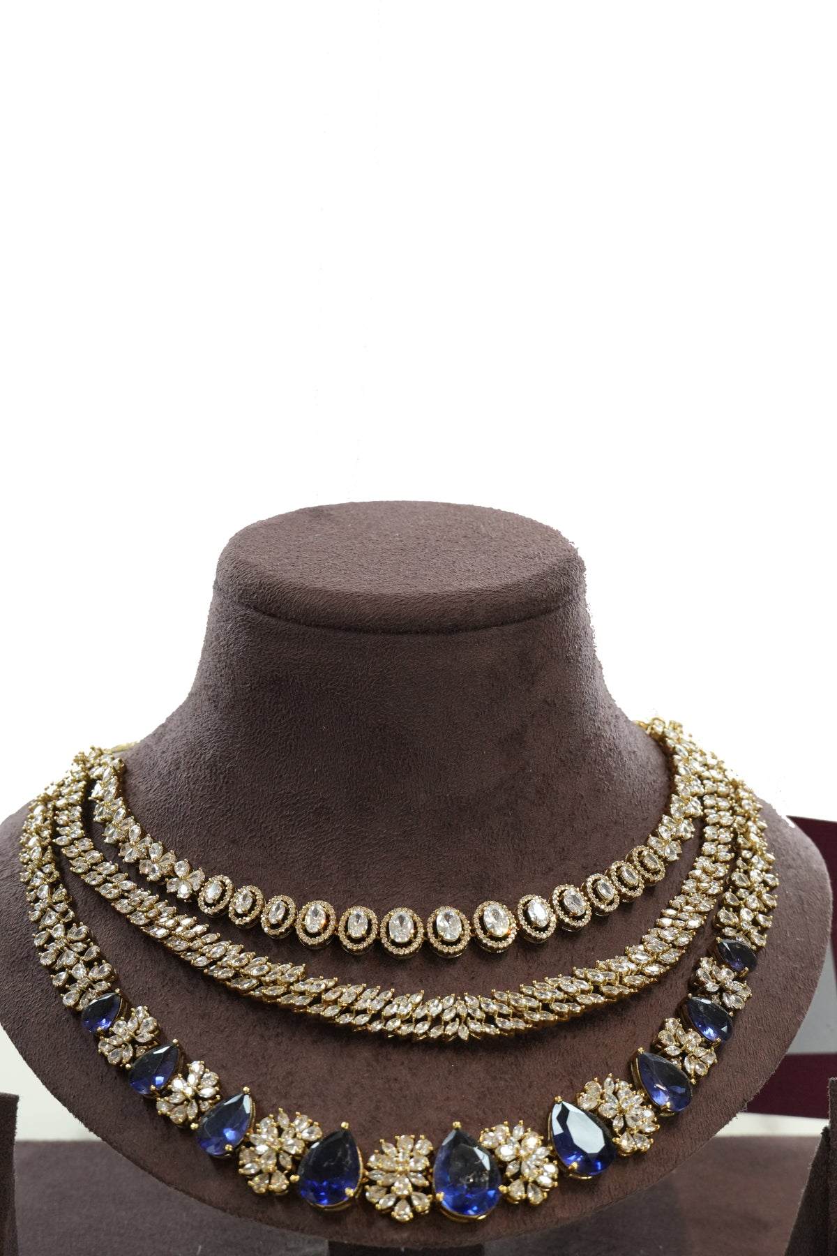 Blue Stone Layered Necklace Set with Matching Earrings