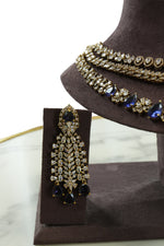 Blue Stone Layered Necklace Set with Matching Earrings