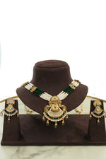 Emerald Green Beaded Long Necklace Set with Earrings