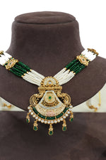 Emerald Green Beaded Long Necklace Set with Earrings