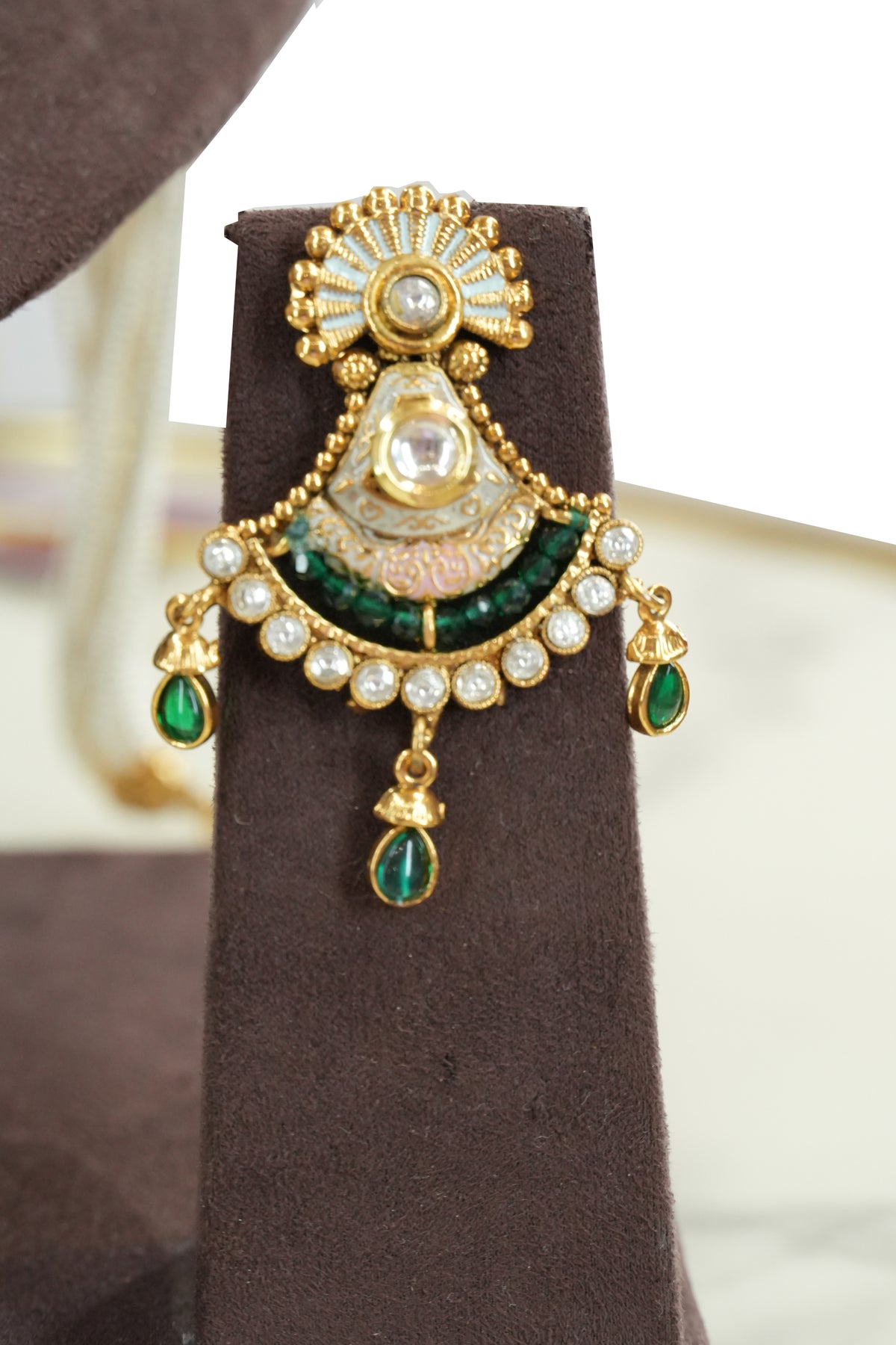 Emerald Green Beaded Long Necklace Set with Earrings