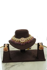 Traditional Temple Ruby Pearl Choker Necklace Set with Earrings