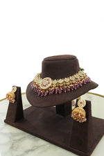 Traditional Temple Ruby Pearl Choker Necklace Set with Earrings