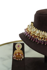 Traditional Temple Ruby Pearl Choker Necklace Set with Earrings