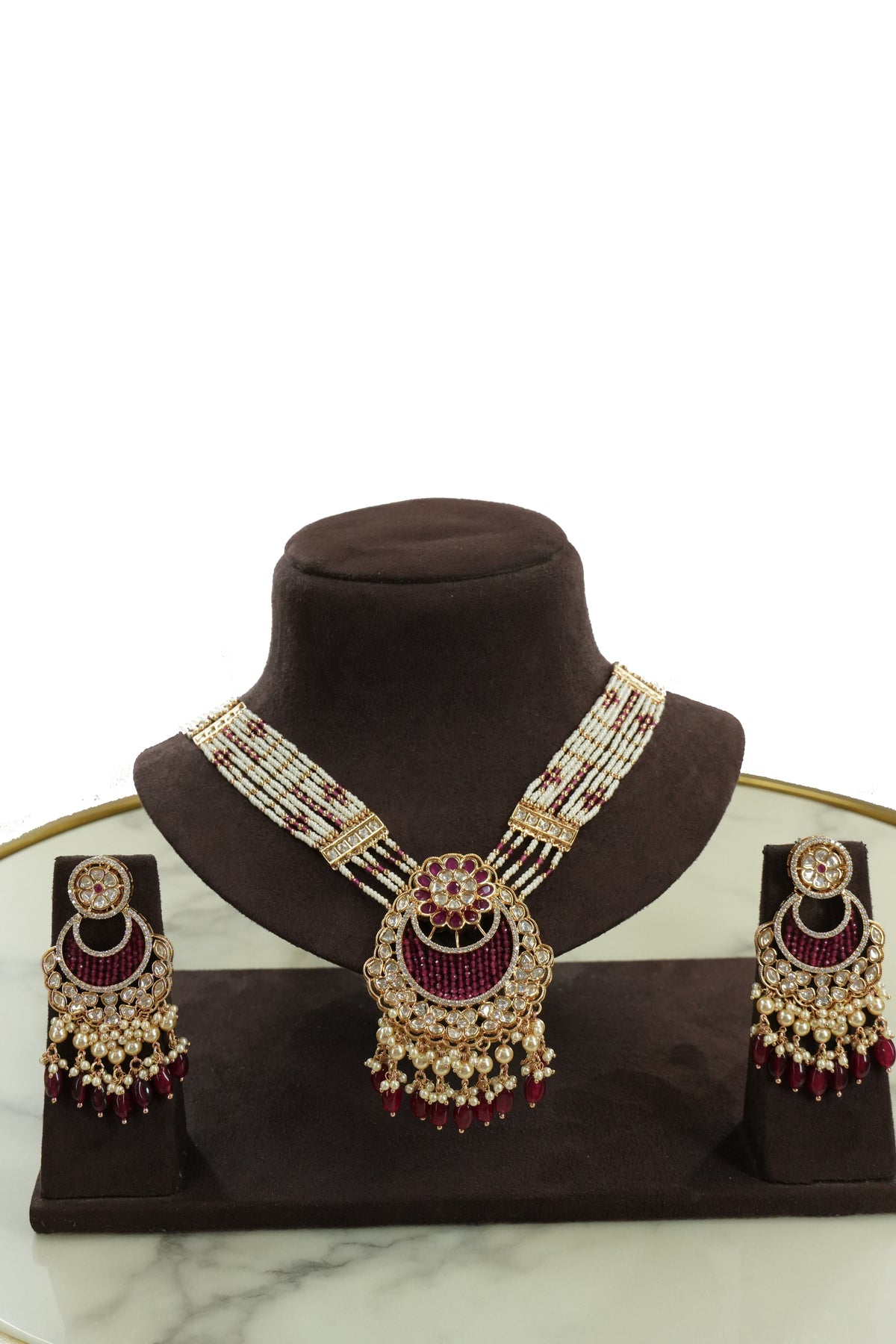Ruby & Pearl Kundan Bridal Necklace Set with Earrings