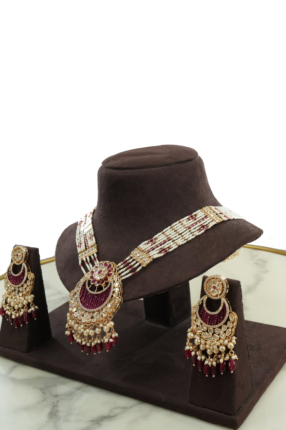 Ruby & Pearl Kundan Bridal Necklace Set with Earrings