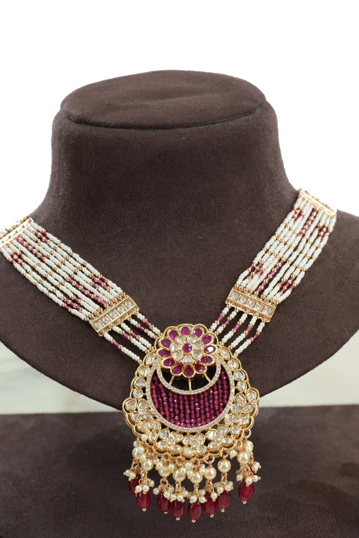 Ruby & Pearl Kundan Bridal Necklace Set with Earrings