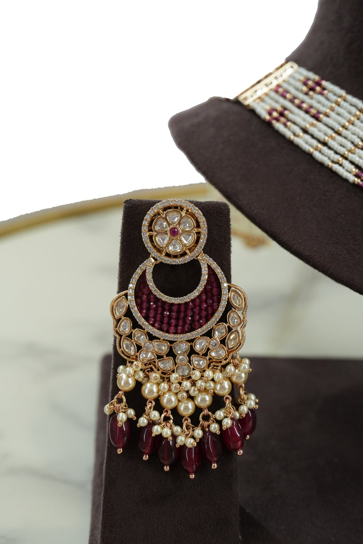 Ruby & Pearl Kundan Bridal Necklace Set with Earrings
