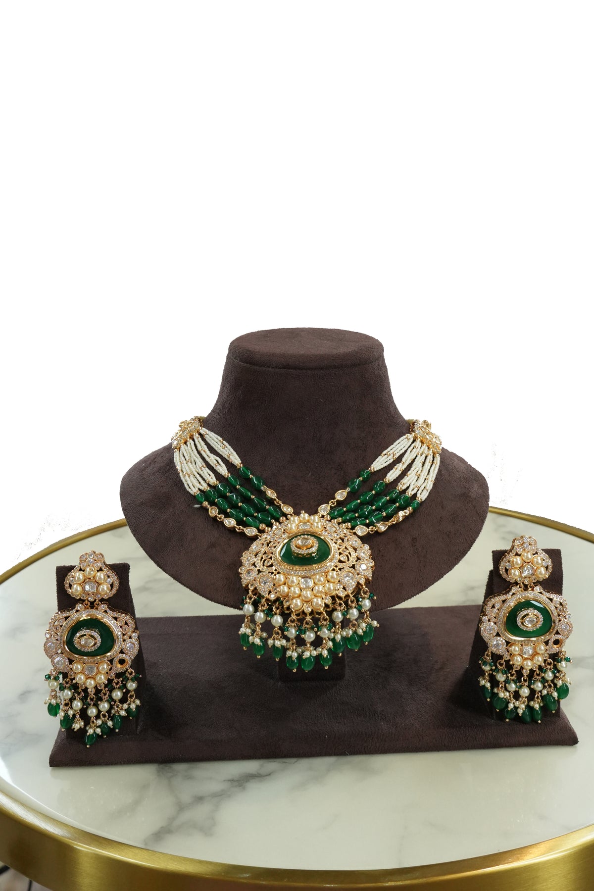 Emerald Green Kundan Bridal Necklace Set with Earrings