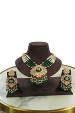 Emerald Green Kundan Bridal Necklace Set with Earrings
