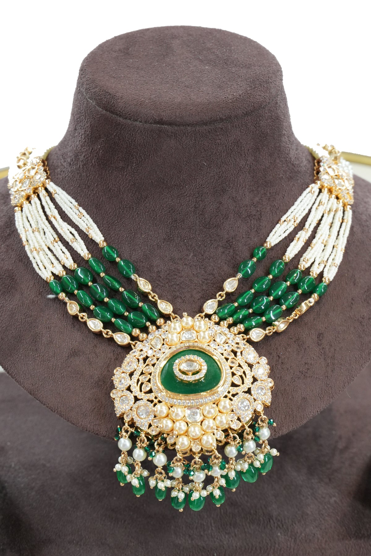 Emerald Green Kundan Bridal Necklace Set with Earrings