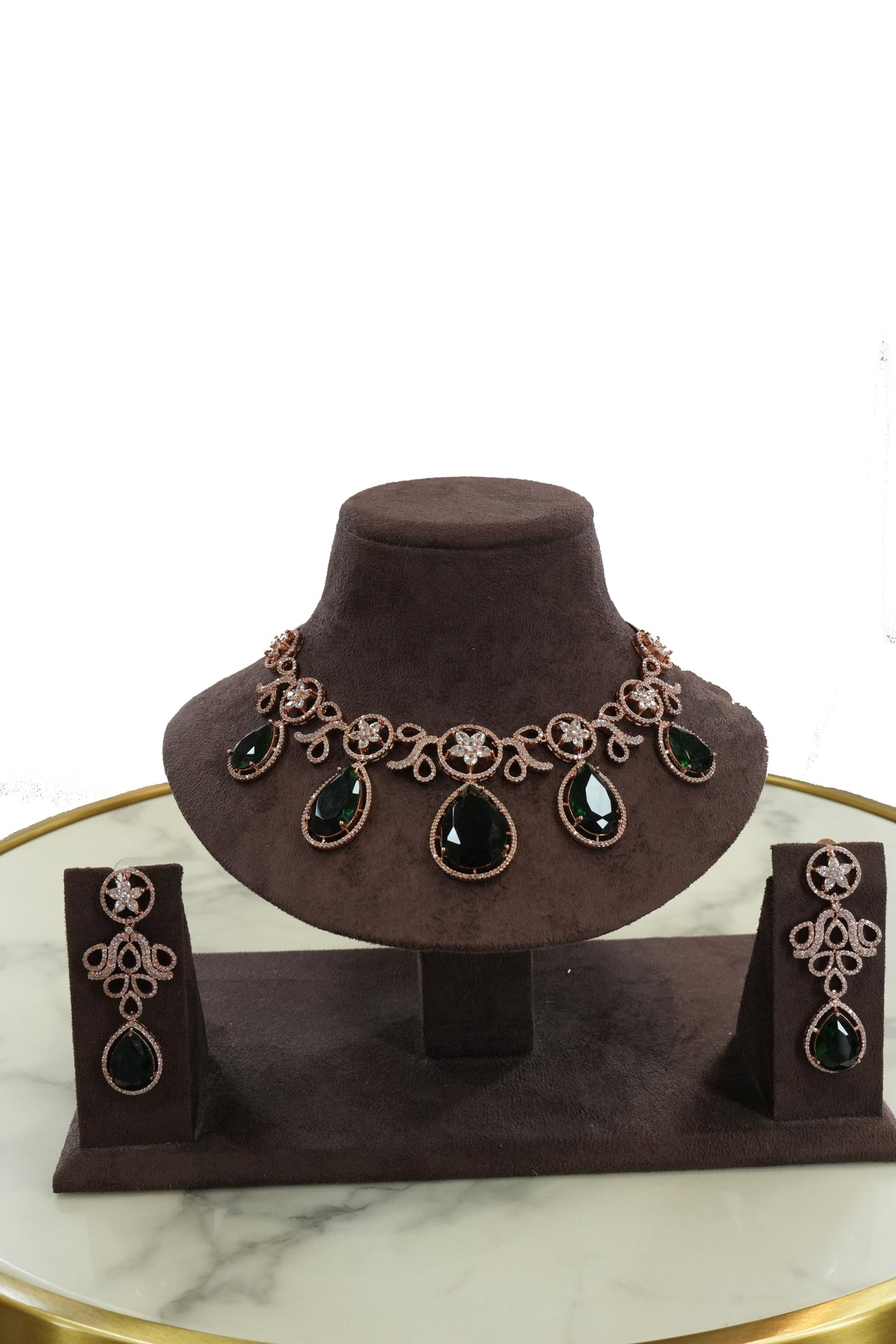 Emerald Teardrop Crystal Necklace Set with Earrings