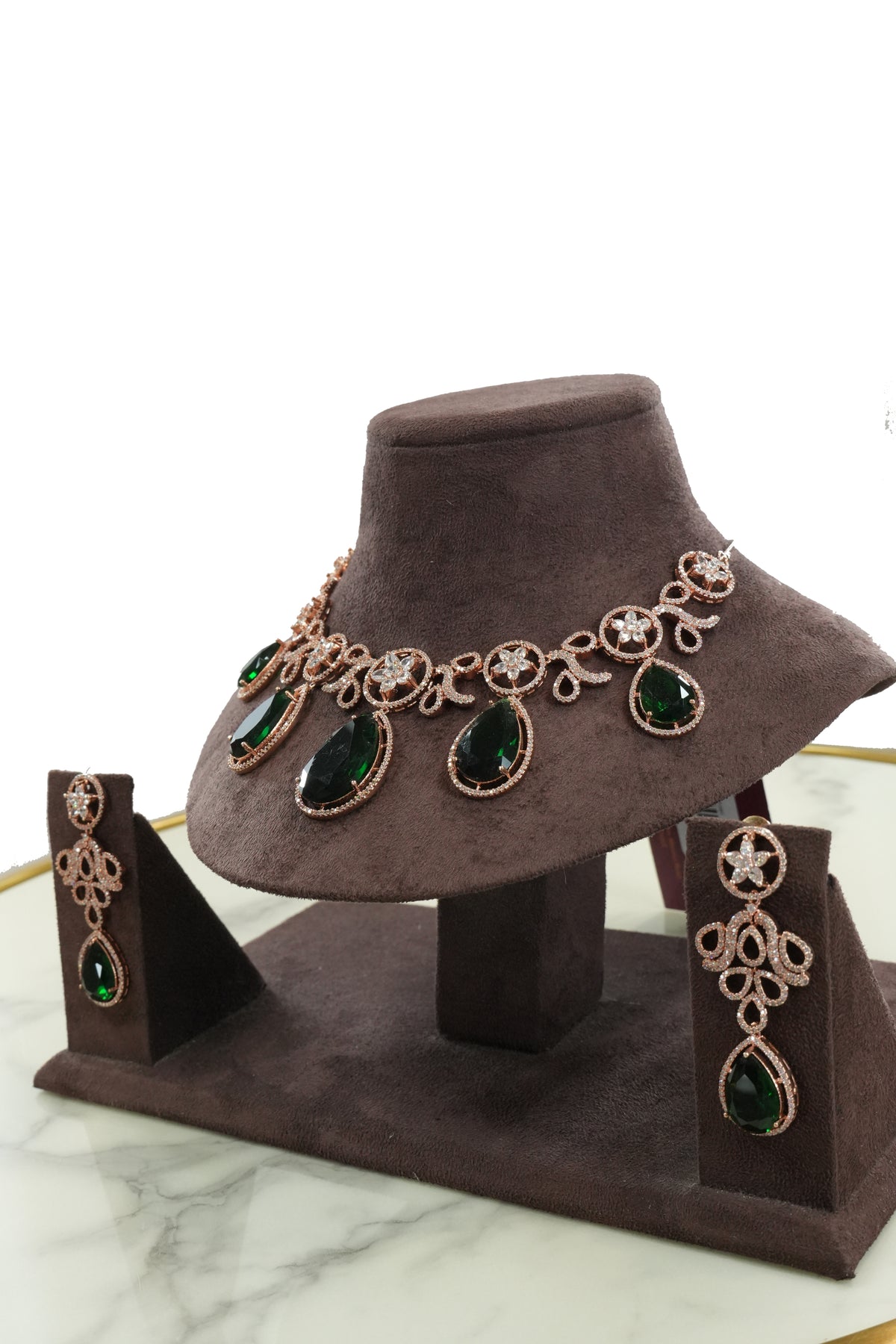 Emerald Teardrop Crystal Necklace Set with Earrings